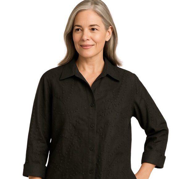 Jones New York Tops - Jones New York Signature Black Linen Textured Shirt (Petite P/M)